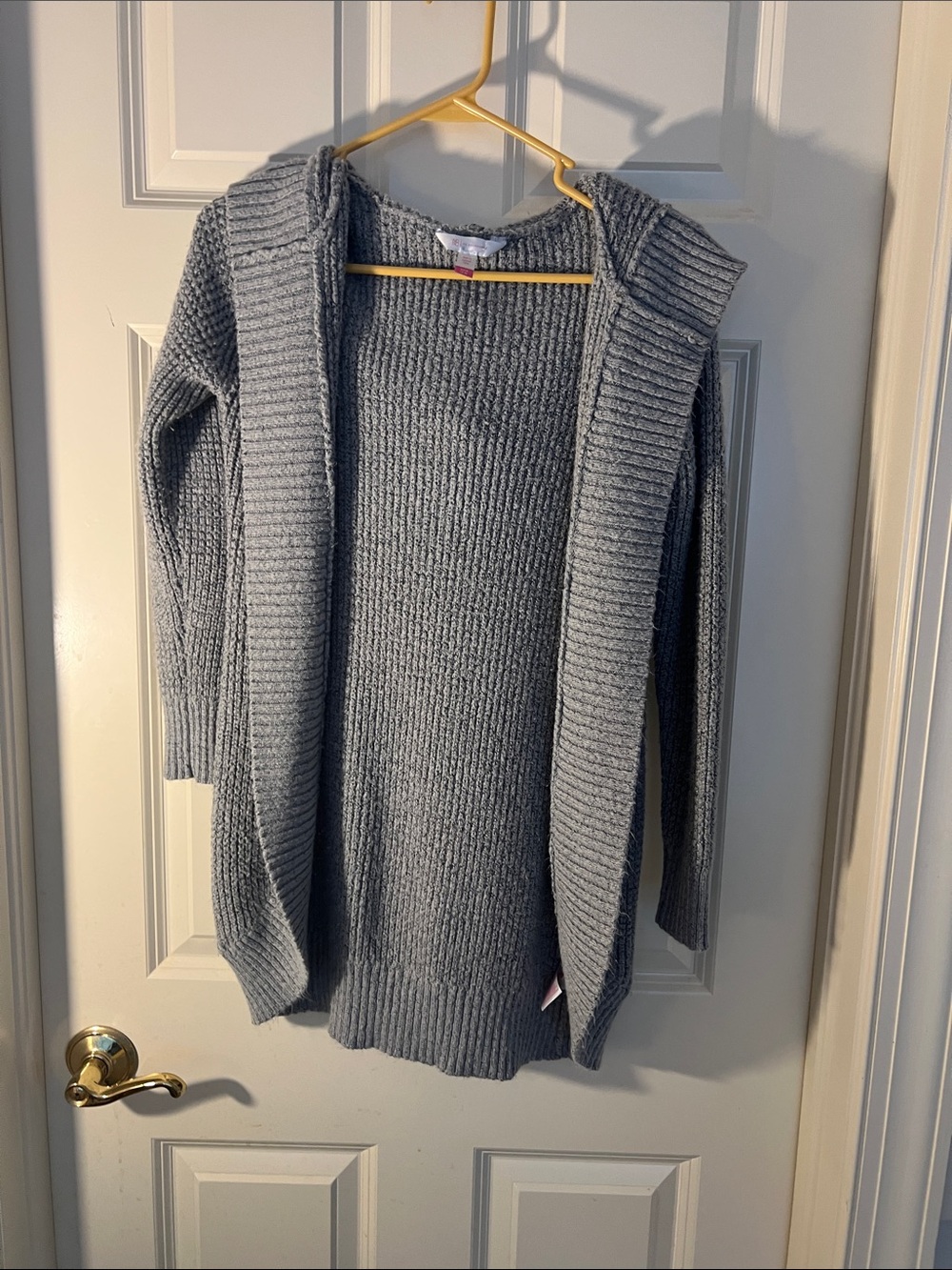 No Boundaries Light Gray Ribbed Open-Front Hooded Cardigan